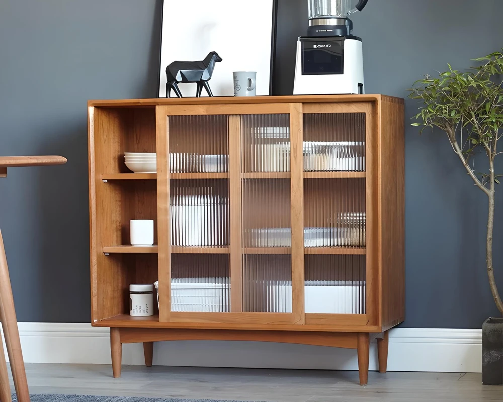 wood and rattan sideboard