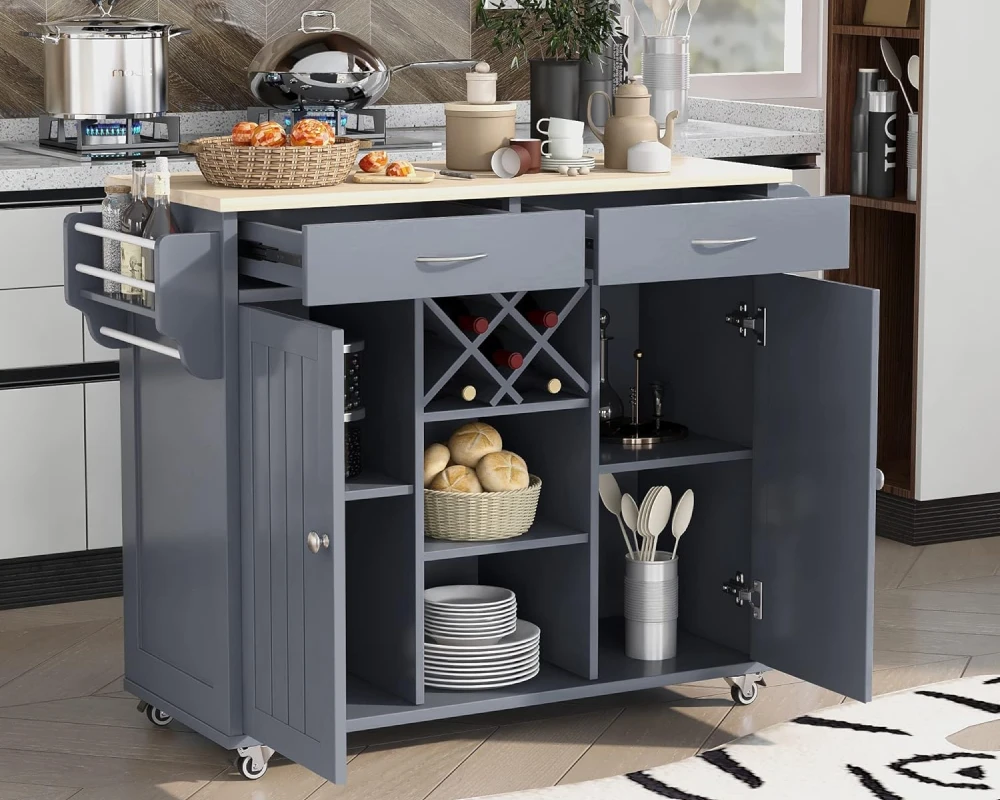 wooden rolling cart with drawers